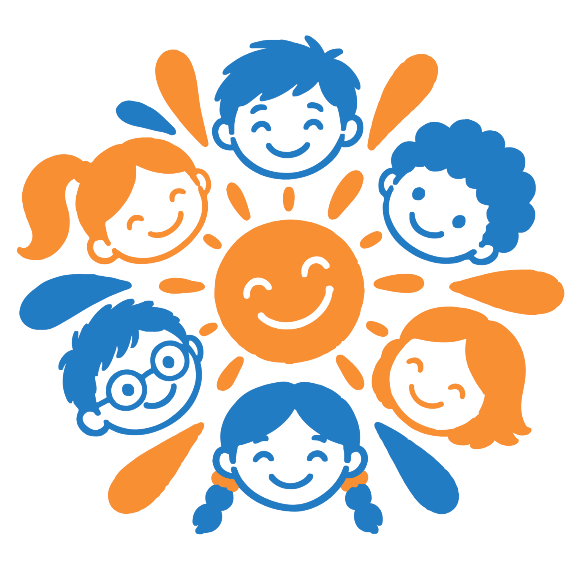 Solis logosundaki çocukları çevreleyen güneş